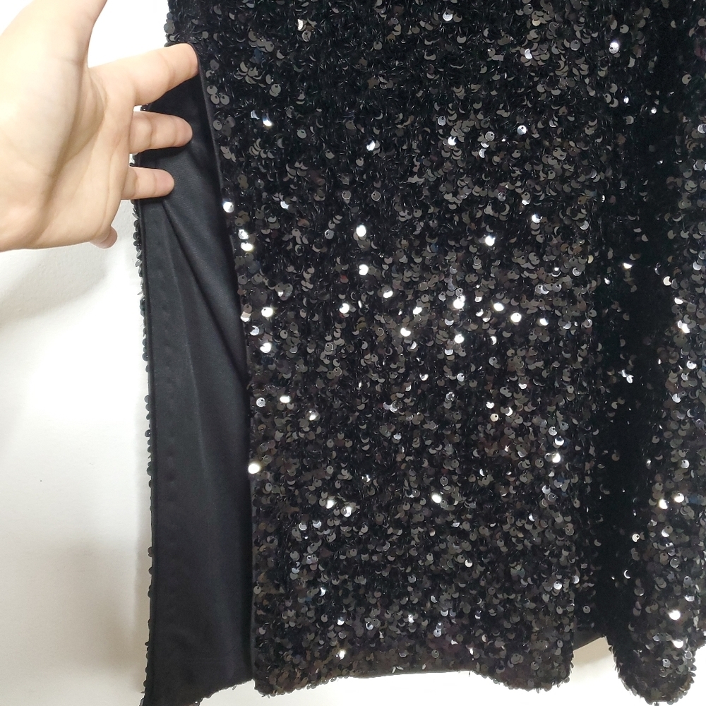 $898 Frances Valentine Regina Sequin Dress Size M Black Designer Wedding Glamour - Picture 11 of 16